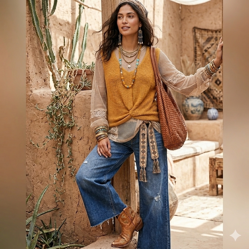 Boho Mustard Knit Twist Vest